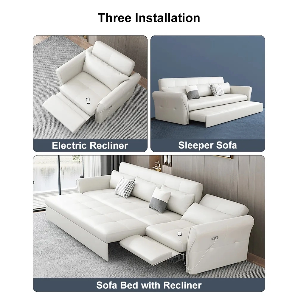 Modern 3 Seater Recliner Sofa Home Living Room Leather Divan Sofas Hotel Guest Room Furniture Multi Function Couch Sofa Bed